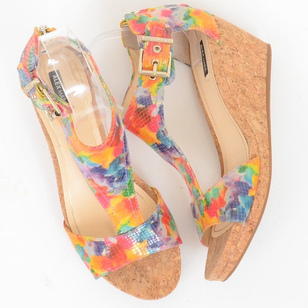 Alex Marie Illiana Colorful Leather Cork Wedge Sandals Womens‎ Size 10
